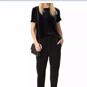 $275 Vince Velvet Navy Blue Boxy Short Sleeve Top